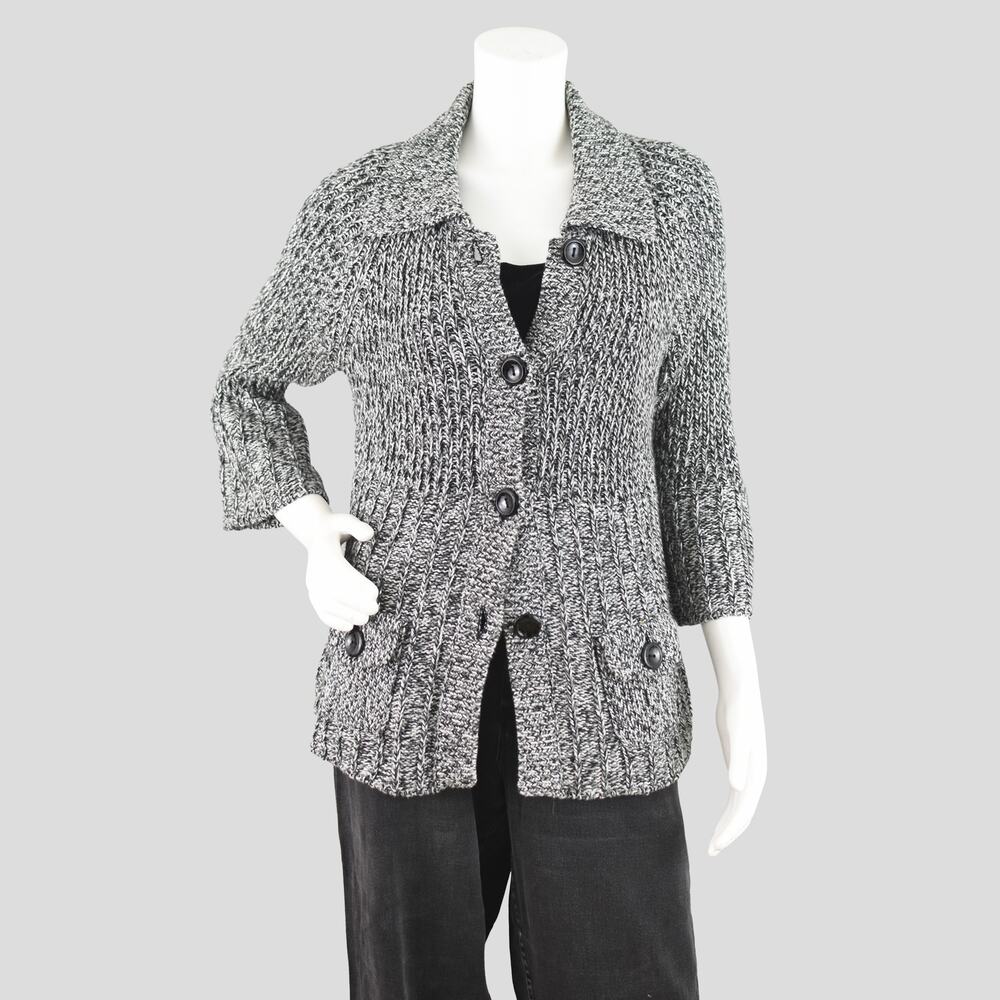 Ann Taylor Black & White Marled Cardigan, Bell Sleeves, Women's Medium